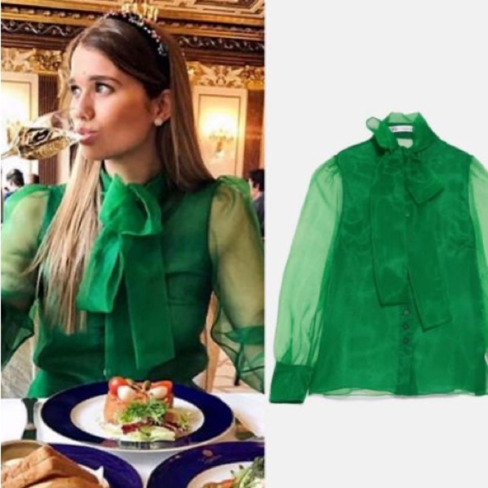COPY - Zara Organza Green Button Blouse